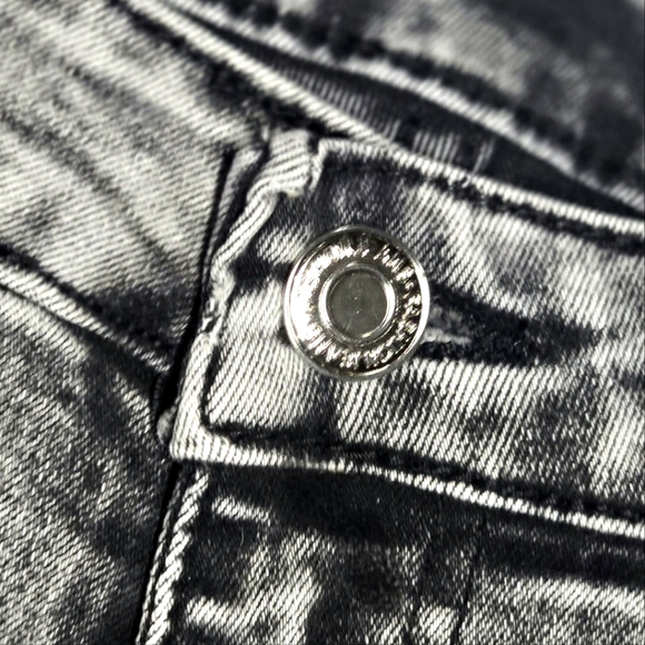 🟨⚫️ Cut Out Ripped Black Distressed Raw Hem Grey Denim Skinny Jeans Large 8/10 - Picture 4 of 12